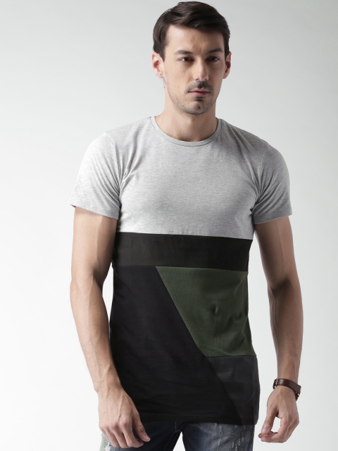 

ALCOTT Men Grey Melange Colourblocked Round Neck T-shirt