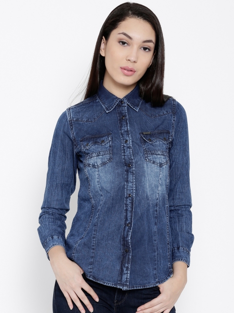 

Pepe Jeans Women Blue Washed Denim Shirt