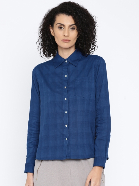 

Pepe Jeans Women Blue Regular Fit Self-Design Casual Shirt