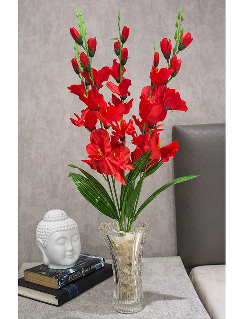 

PolliNation Red & Green Artificial Gladiolus Red Flower Bunch Without Pot