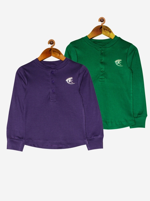 

KiddoPanti Unisex Kids Green & Purple 2 Henley Neck T-shirt