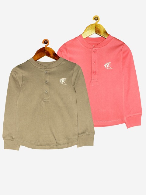 

KiddoPanti Unisex Kids Pack of 2 Henley Neck T-shirts, Pink
