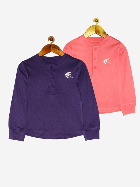 

KiddoPanti Unisex Kids Purple 2 Henley Neck Applique T-shirt