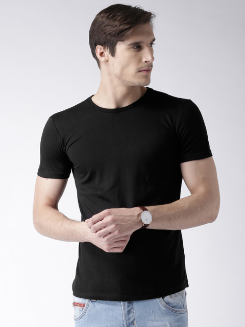 

ALCOTT Men Black Solid Round Neck T-shirt