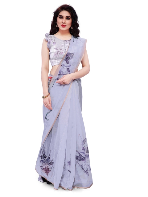 

MIRCHI FASHION Violet & Black Floral Zari Organza Bagh Saree