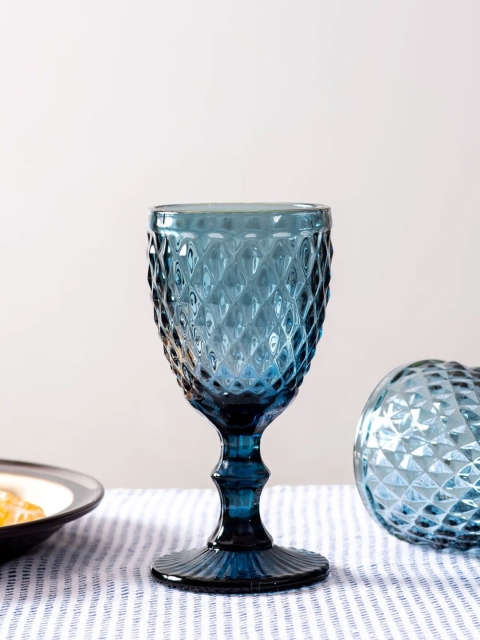 

THEDECORKART Set Of 2 Blue Textured Wine Glass