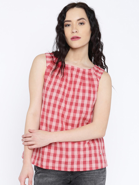 

Pepe Jeans Women Pink Checked Regular Top