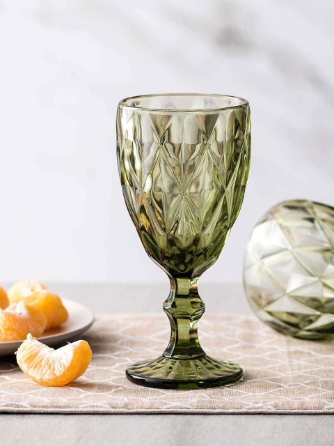 

THEDECORKART Set of 2 Green Textured Vintage Glass Goblets