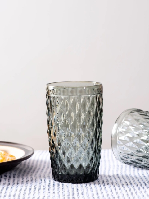 

THEDECORKART Set Of 2 Black Textured Dishwasher Safe Glass Tumbler