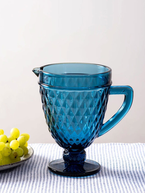 

THEDECORKART Blue Textured Glass Pitcher