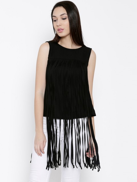 

Pepe Jeans Women Black Solid Fringed Top
