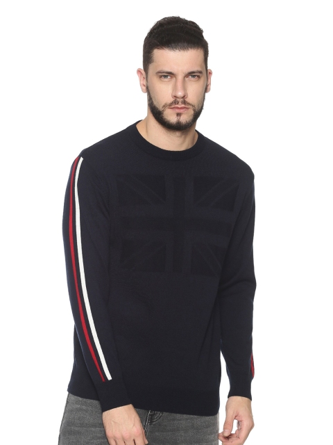 

MASH UNLIMITED Men Navy Blue & White Printed Pullover