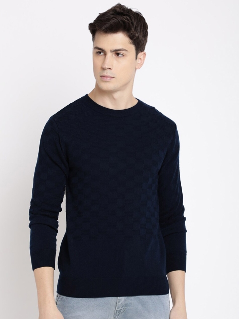 

MASH UNLIMITED Men Navy Blue Checked Pullover