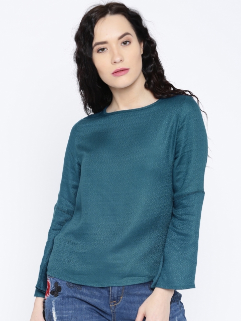

Pepe Jeans Women Teal Blue Self-Design Regular Top