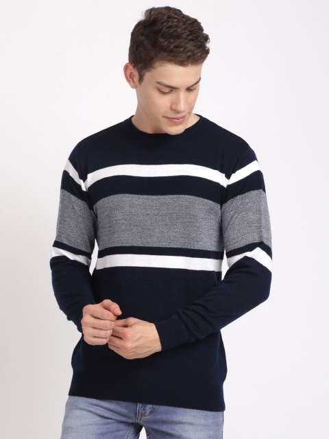 

MASH UNLIMITED Men Navy Blue & White Colourblocked Pullover