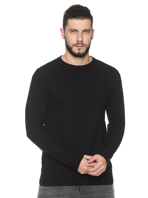 

MASH UNLIMITED Men Black Striped Pullover