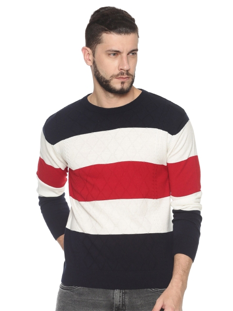 

MASH UNLIMITED Men White & Red Colourblocked Pullover