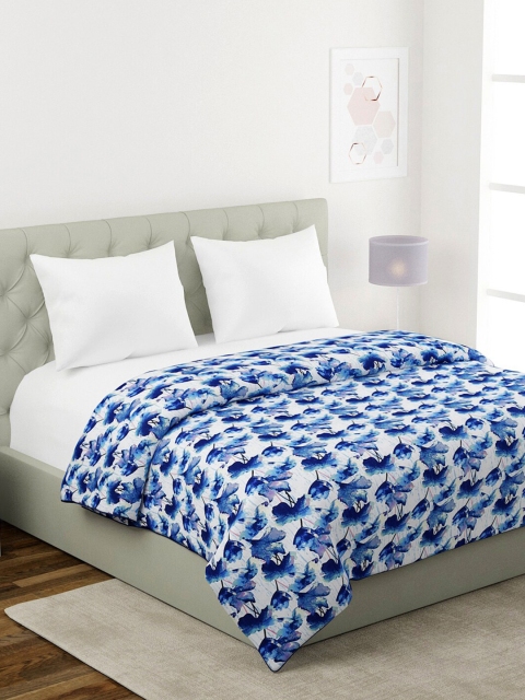 

KLOTTHE White & Blue Floral Mild Winter 210 GSM Double Bed Dohar