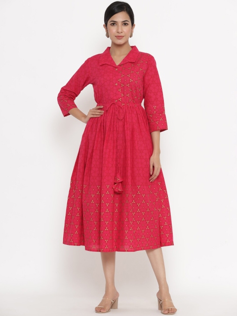 

Indian Virasat Red Printed Cotton Midi Dress