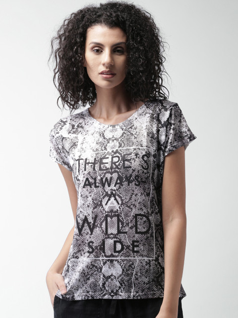 

ALCOTT Women White & Black Printed T-shirt