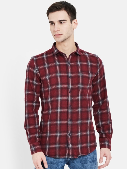 

METTLE Men Maroon Tartan Checks Opaque Checked Cotton Casual Shirt