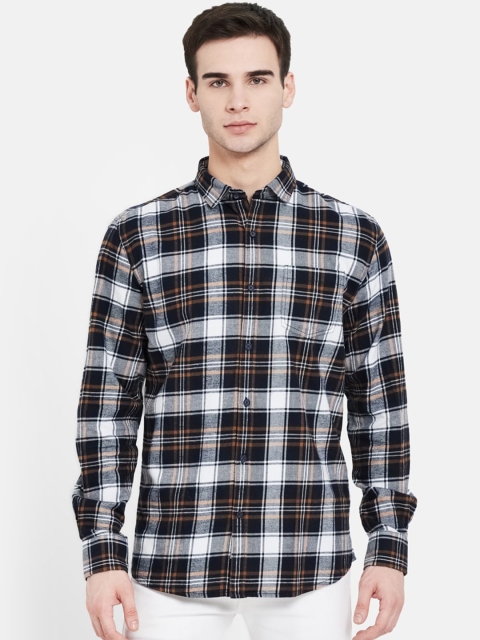 

METTLE Men Navy Blue & White Tartan Checks Opaque Cotton Casual Shirt