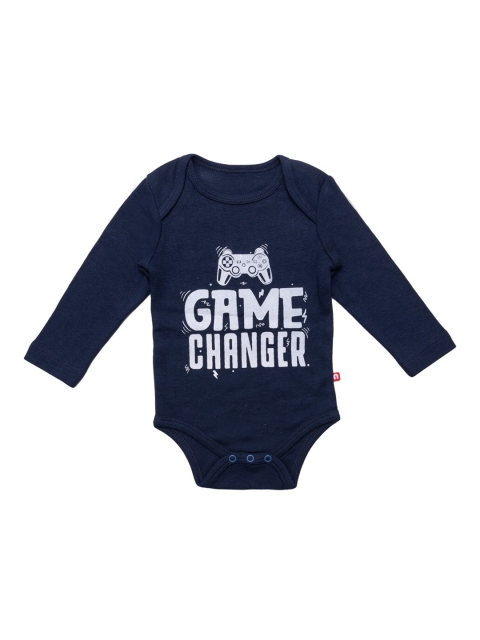 

Nino Bambino Infant Kids Navy Blue & Grey Printed Pure Organic Cotton Bodysuit