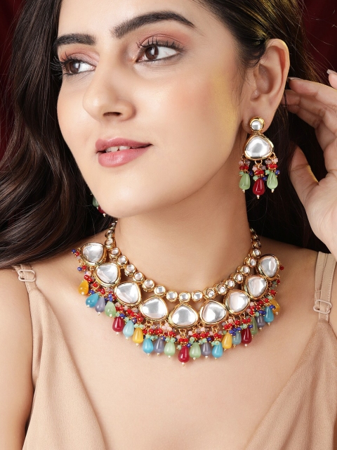 

rubans LUXURY Women 24K Gold Plated Handcrafted Kundan & Multi Beads Necklace Set