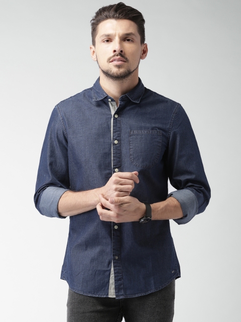 

ALCOTT Men Navy Self-Design Casual Shirt, Navy blue