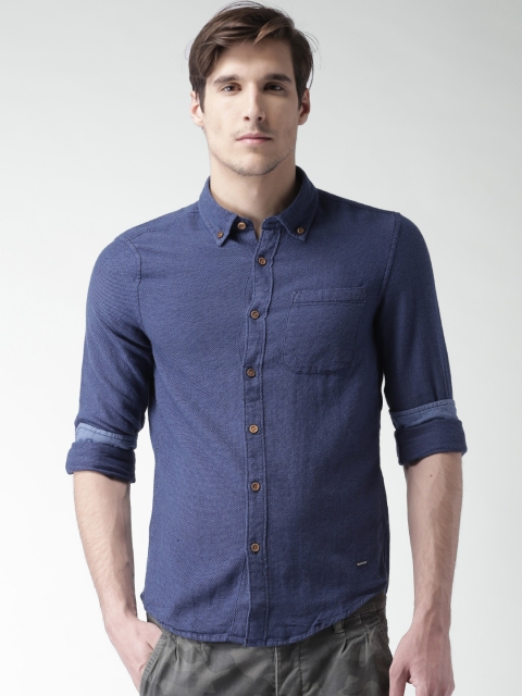 

ALCOTT Men Navy Self-Design Casual Shirt, Navy blue