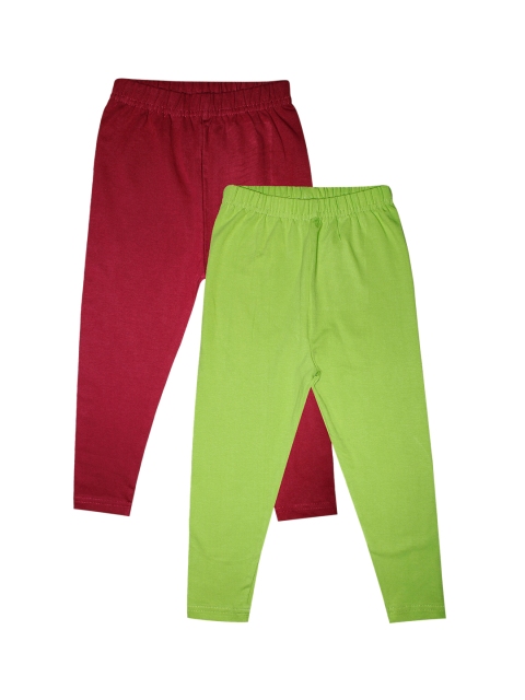 

KiddoPanti Girls Pack Of 2 Maroon & Green Solid Ankle-Length Leggings