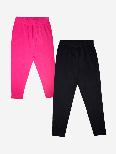 

KiddoPanti Girls Pack Of 2 Solid Ankle-Length Leggings, Black