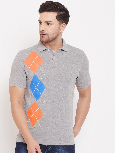 

JUMP USA Men Grey & Orange Printed Polo Collar Slim Fit T-shirt