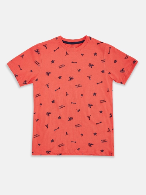 

Pantaloons Junior Boys Red Black Printed Pure Cotton T-shirt