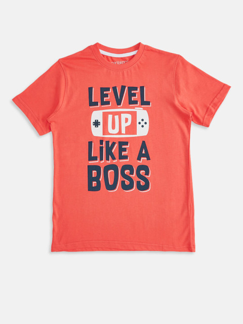 

Pantaloons Junior Boys Red Typography Printed Applique T-shirt