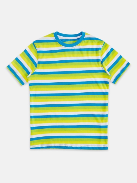 

Pantaloons Junior Boys Green Blue Striped Pure Cotton T-shirt