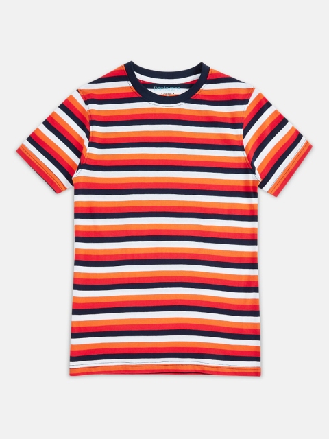 

Pantaloons Junior Boys Red Orange Striped Cotton Pure Cotton T-shirt