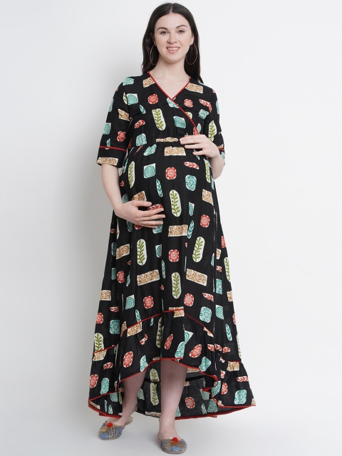 

Mine4Nine Black & Red Geometric Printed Maternity Maxi Dress