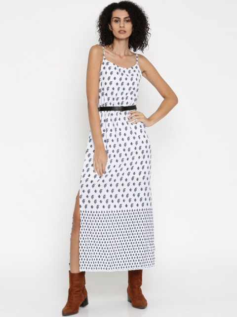 

Tokyo Talkies Women White & Navy Printed Maxi Dress