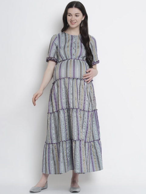 

Mine4Nine Green & Purple Striped Maternity Maxi Dress