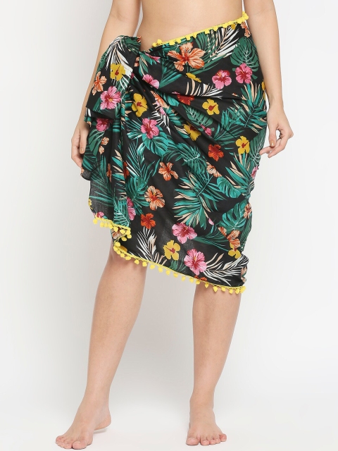

Get Wrapped Women Black & Green Printed Cotton Sarong