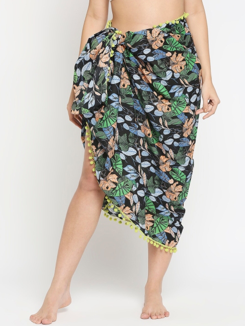 

Get Wrapped Women Black & Green Printed Cotton Sarong