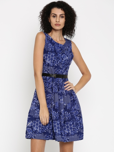 

Tokyo Talkies Women Blue Printed Fit and Flare Dress