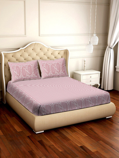 

BELLA CASA Brown & Pink Ethnic Motifs 180 TC King Bedsheet with 2 Pillow Covers