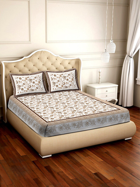 

BELLA CASA Brown & Grey Printed 180 TC Pure Cotton King Bedsheet with 2 Pillow Covers