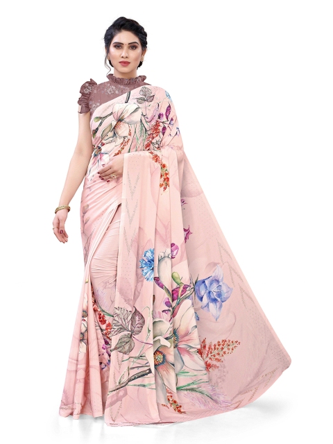 

MIRCHI FASHION Peach-Coloured & Blue Floral Printed Bagh Saree