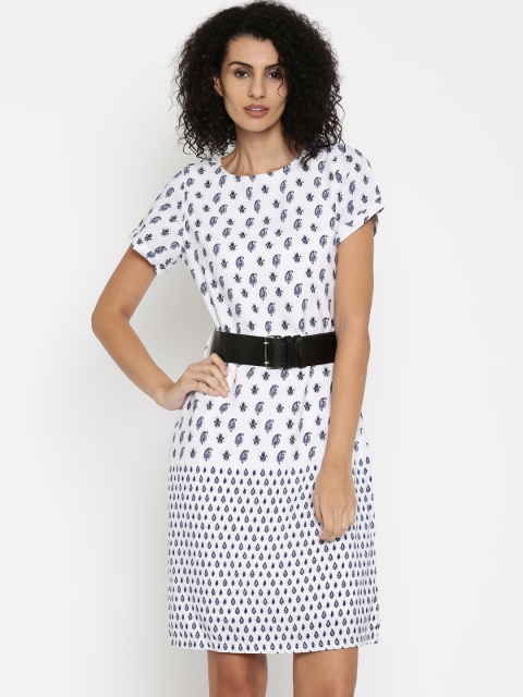

Tokyo Talkies Women White & Navy Printed Sheath Dress