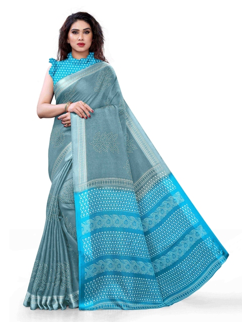 

KALINI Grey & Blue Jute Cotton Saree