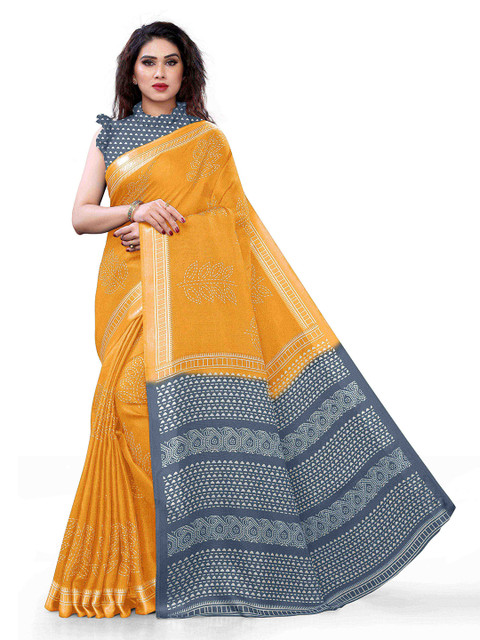 

KALINI Mustard & Grey Jute Cotton Saree