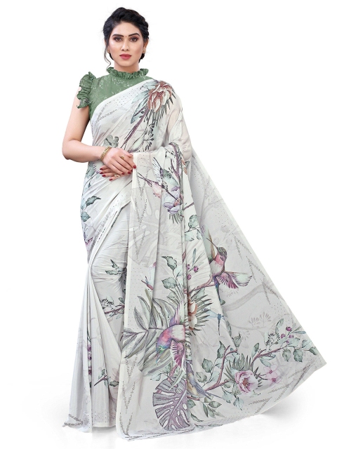 

MIRCHI FASHION Off White Floral Printed Bagh Saree
